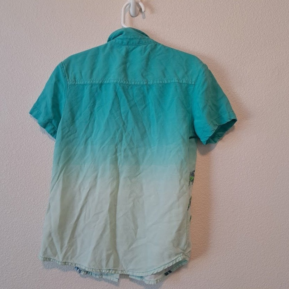 Tommy Bahama Boys Teal Ombre Palm Tree Rayon Button Down Shirt Size 6 - Picture 5 of 5